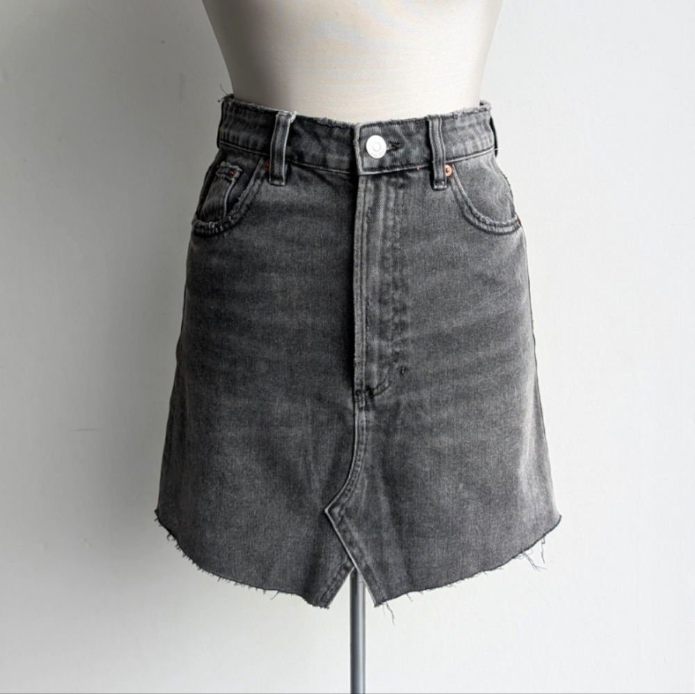 Zara Gray Distressed Denim Mini Skirt